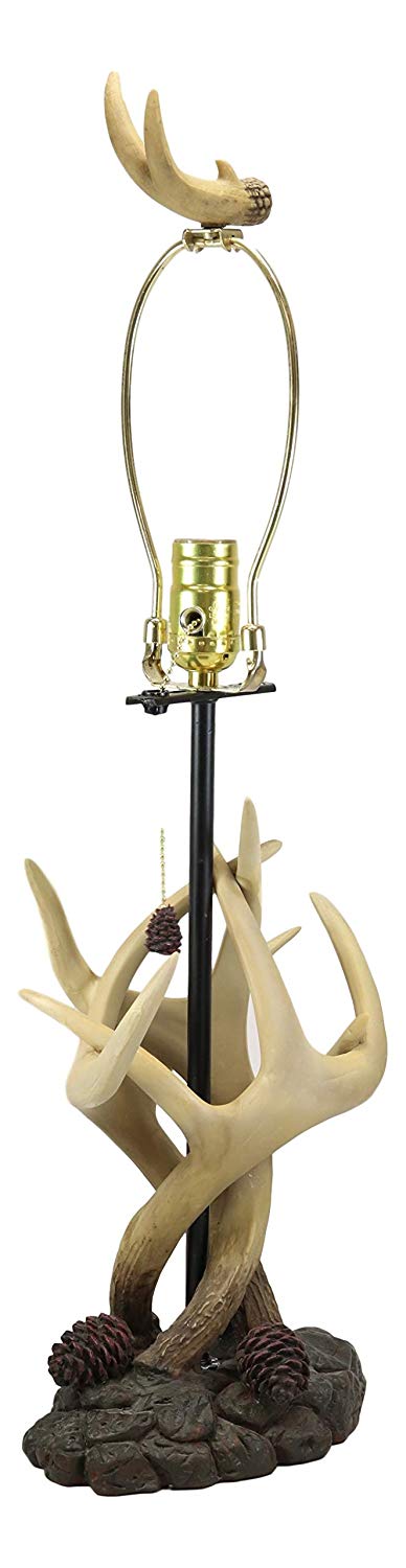 Ebros 26"H Rustic Vintage Design 3 Entwined Antlers And Pine Cones Table Lamp - Ebros Gift