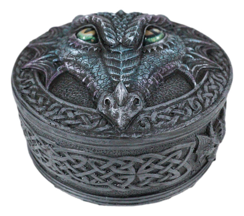 Celtic Blue Midnight Dragon Face With Rolling Eyes Decorative Box Figurine