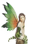 Whimsical Peppermint Elf Fairy Sitting On Tree Stump Statue 9.5"Tall Collectible