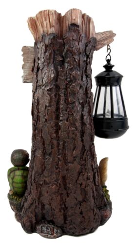 Ebros Gift Whimsical Forest Bedtime Story Mother Bear With Baby Cub Turtle And Squirrel Solar LED Light Lantern Welcome Sign Statue Fairy Tales Nursery Rhymes Guest Greeter Figurine Decor