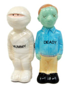 Mr & Mrs Mummy Deady Embalmed Corpses Ceramic Salt Pepper Shakers Figurine Set