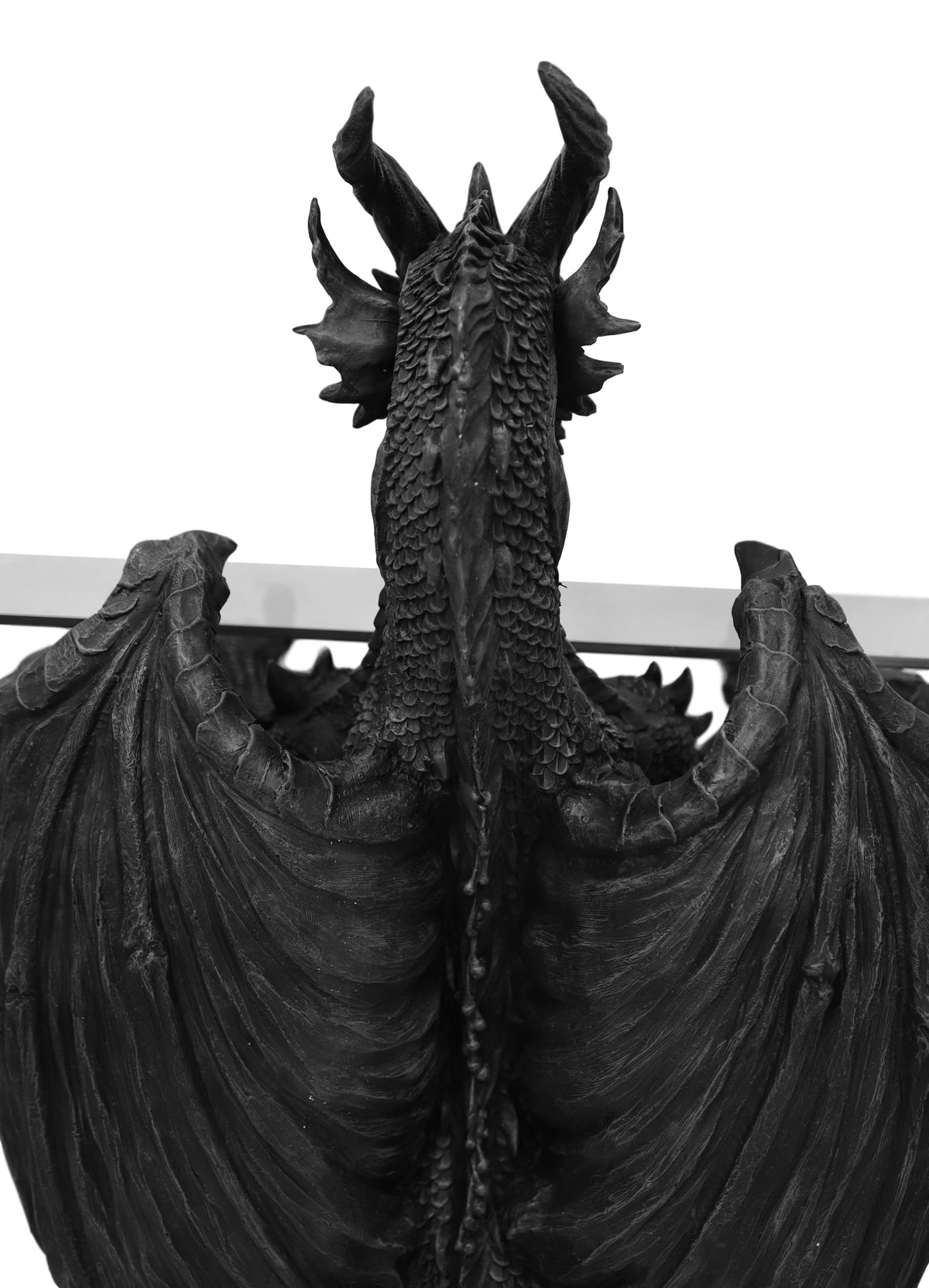 Gothic Fantasy Butler Black Dragon Sculptural Glass Topped Side Table 33.5"H