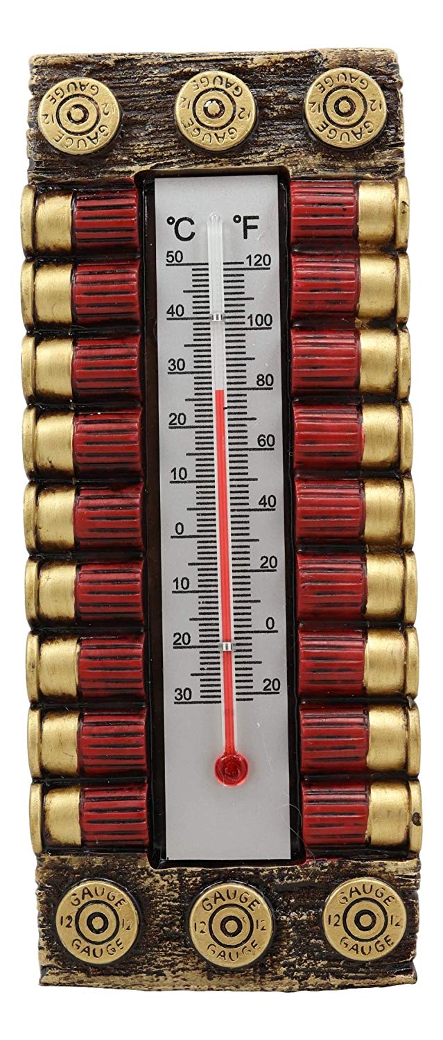 Ebros Western 12 Gauge Shotgun Shell Ammo Indoor Wall Thermometer Figurine 7.5"H