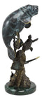 Ebros Gift Brass Metal Nautical Manatee Sea Cow with Turtle Stingray and Fishes Statue