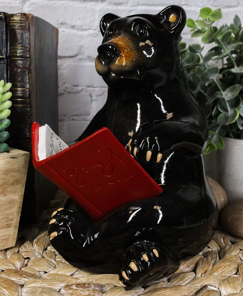 Rustic Western Whimsical Forest Black Bear Sitting and Reading A Book Figurine