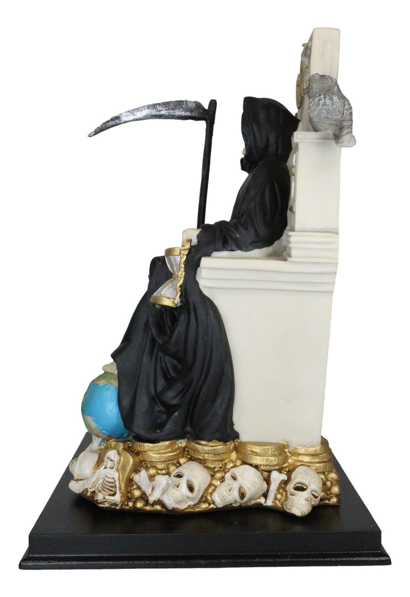 Black Santa Muerte Holding Scythe Seated On Throne Statue Our Lady Of Death