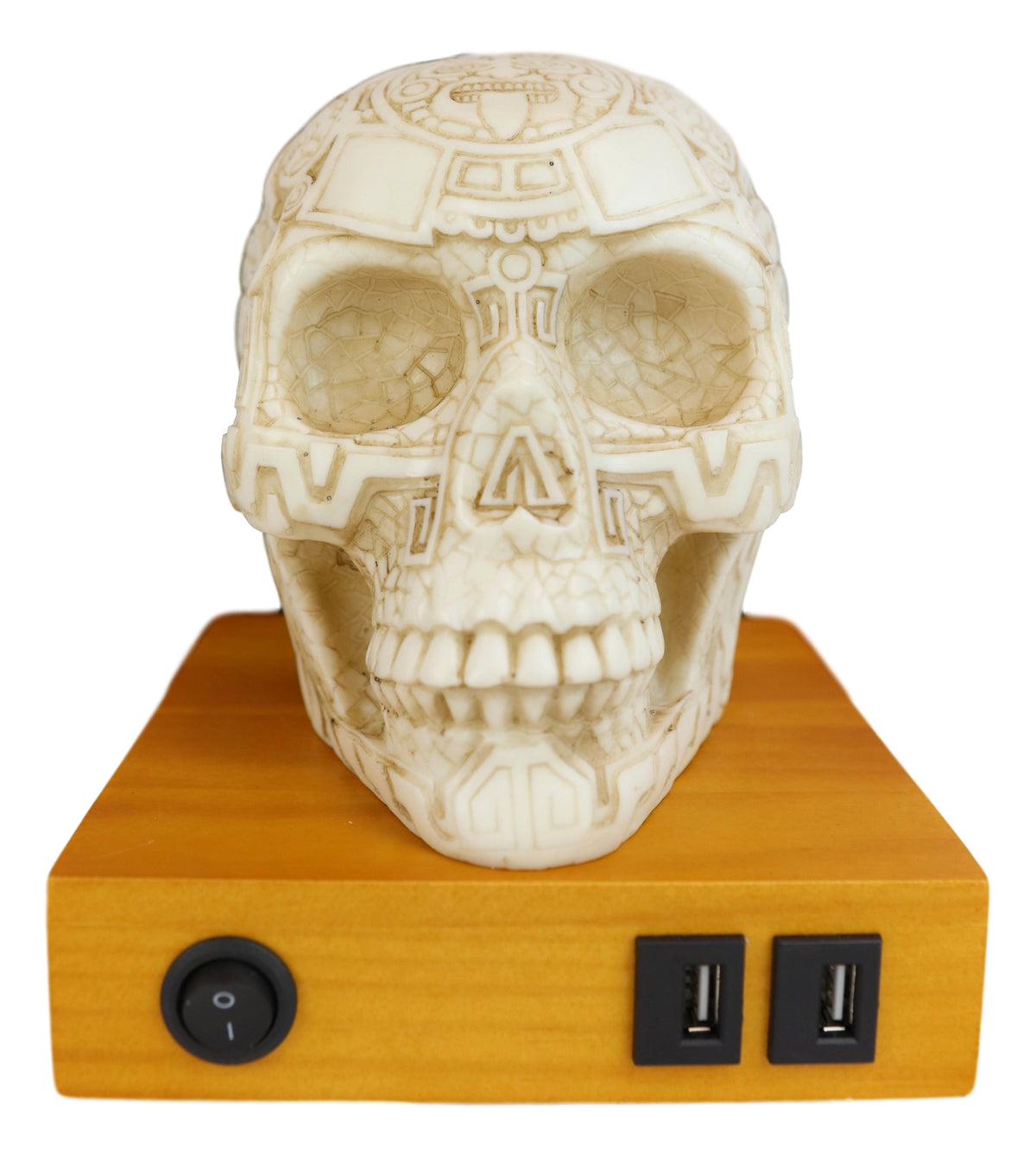 Wicca Astrology Zodiac Skull LED Night Light Statue With USB Charging Wood Base