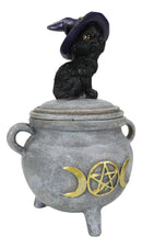 Halloween Wicca Black Cat With Witch Hat On Triple Moon Cauldron Decorative Box