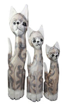 Balinese Wood Handicraft Striped Ears Feline Cat Family Set of 3 Figurines 20"H