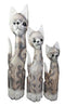 Balinese Wood Handicraft Striped Ears Feline Cat Family Set of 3 Figurines 20"H
