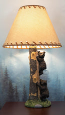 Pack Of 2 Rustic Black Bear Cubs Climbing Tree Ladder Table Lamp With Shade
