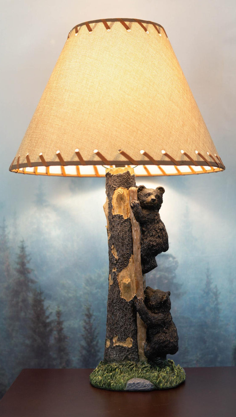 Rustic Forest 2 Bear Cubs Climbing Tree Ladder Table Lamp Statue with Shade 23"H