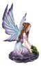 Large Whimsical Purple Rose Fairy With Large Leaf Kneeling On Flower Figurine