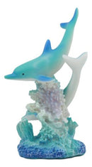 Marine Life Ocean Two Blue Dolphins Swimming Around Coral Reef Statue Sea World