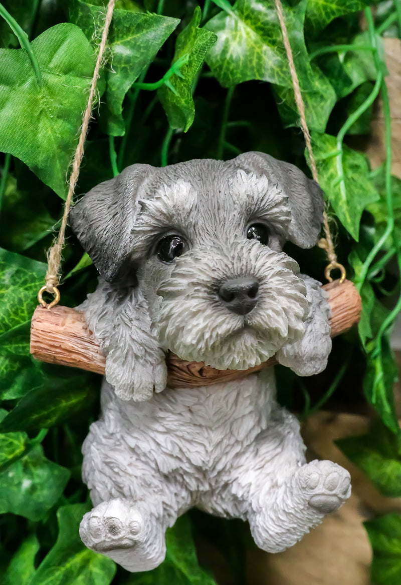 Lifelike Mini Schnauzer Puppy Macrame Branch Hanger 5.25"Tall With Jute Strings