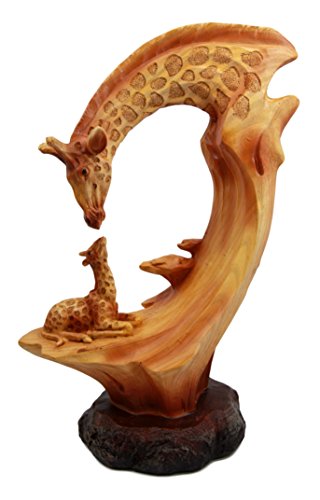 Ebros 9.5"H Wildlife Safari Giraffe Family Scene Decorative Faux Wood Figurine - Ebros Gift