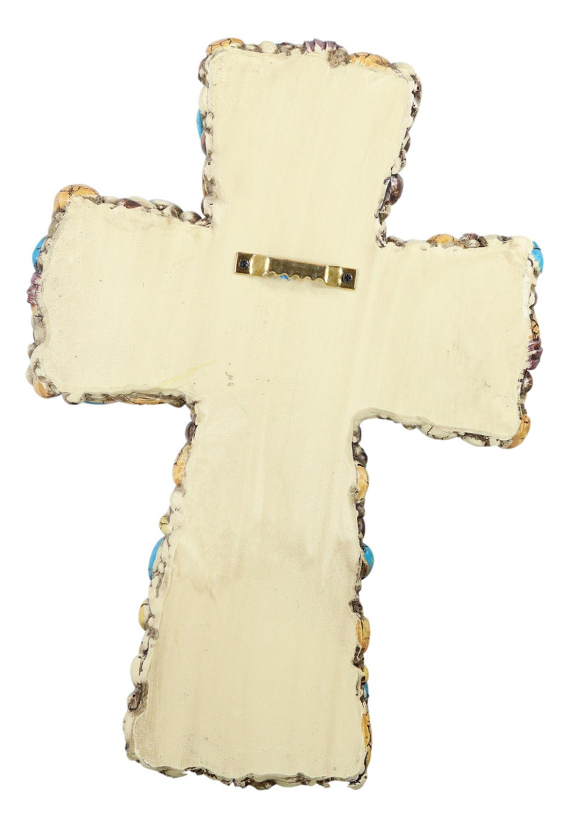 Rustic Southwestern Stony Crackled Turquoise Rocks And Colorful Gems Wall Cross