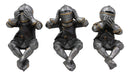 Ebros Gift Set of 3 Renaissance Medieval See Hear Speak No Evil Royal Knights with Black Tunic Ledge Or Shelf Sitters Figurine 4" Tall Suit of Armor Miniature Knights Decor