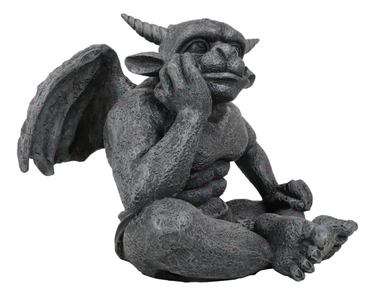 Ebros Horned Gargoyle The Dreamer Figurine Sitting Statue 6.5 Inch Long Thinker - Ebros Gift