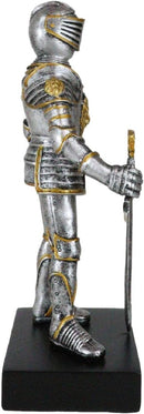 English Chivalrous Lion Coat Of Arms Knight With Sword Standing Guard Figurine