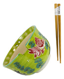 Fengshui Goldfish Habitat Green Ramen Noodles Soup Large 6"D Bowl W/ Chopsticks