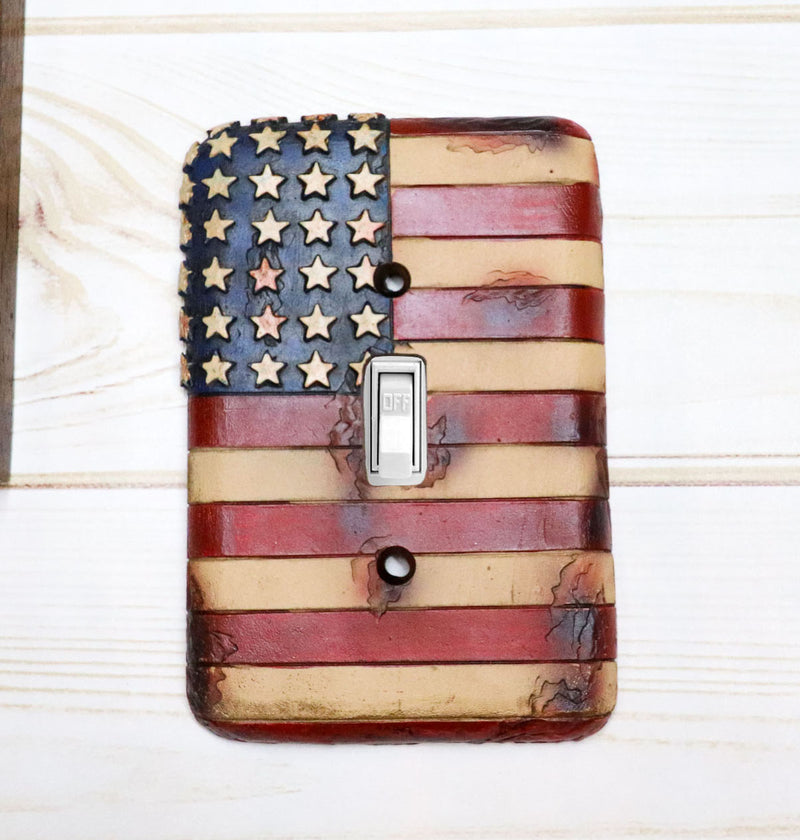 Set of 2 Rustic Patriotic USA American Flag Wall Single Toggle Switch Plates