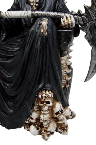 Ebros Gift Black Holy Death Grim Reaper Sitting On Skeleton Throne Figurine 10.5" Tall Time Waits for No Man Angel of Death with Scythe As Ossuary Home Decor Eternal Death Gates of Hades
