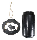 Rustic Western Elk Deer Faux Wood Log Slice Set of 4 Christmas Tree Ornaments