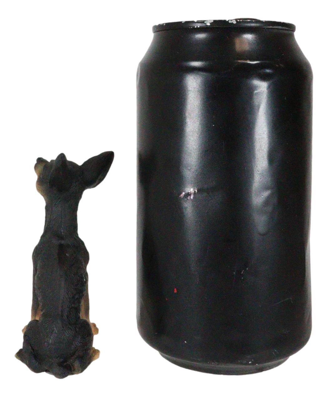 Sitting Lifelike Adorable Deer Head Black and Tan Chihuahua Puppy Dog Figurine