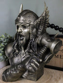 Ebros Large Norse God Thor Steel Finish Bust Statue Thunder Hammer
