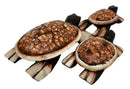 Balinese Wood Handicrafts Sea Turtle Tortoise Family Ashtray Box Figurine Set