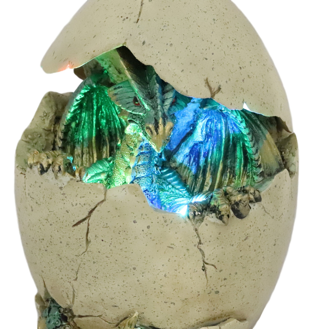 Emerging Green Dragon Egg Hatchling With Colorful LED Night Light Figurine Decor - Ebros Gift
