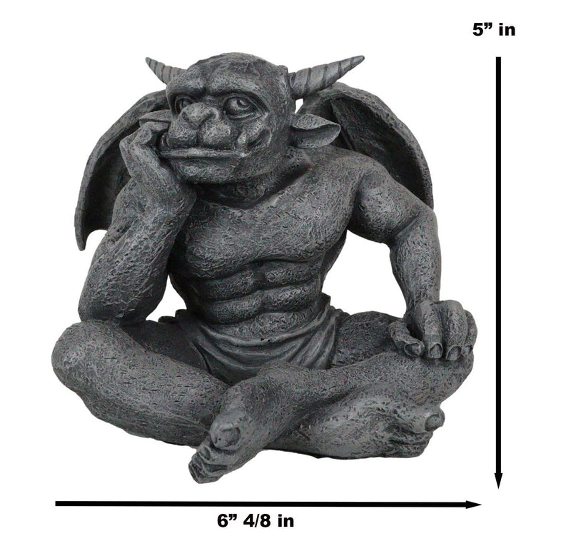 Ebros Horned Gargoyle The Dreamer Figurine Sitting Statue 6.5 Inch Long Thinker