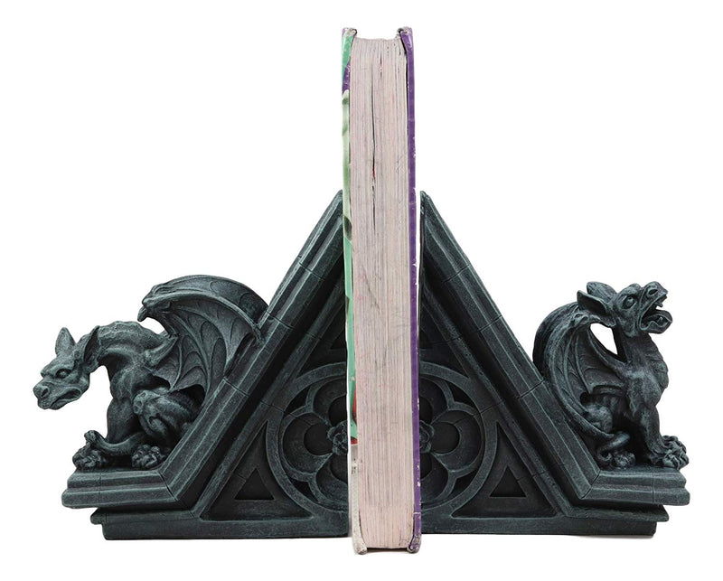 Ebros Gothic Roaring Gargoyles On Rooftop Sculptural Bookends Set 7" High Decor