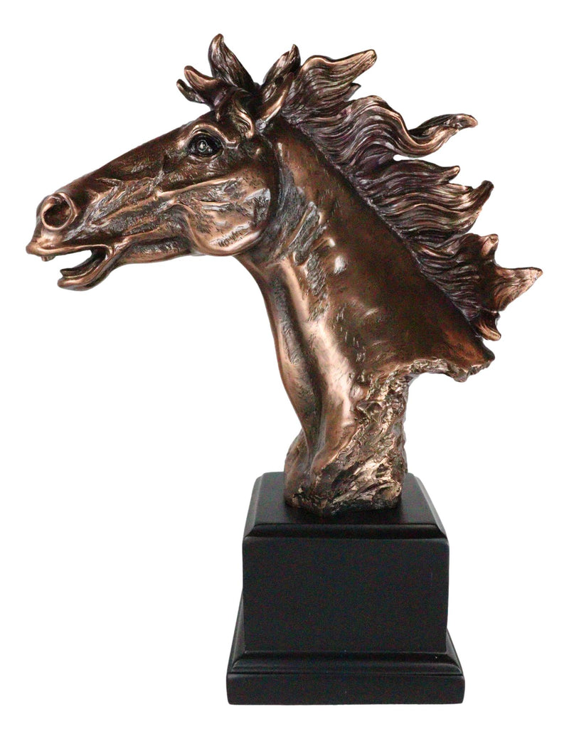 Western Wildlife Running Horse Stallion Head Bust Figurine With Trophy Base