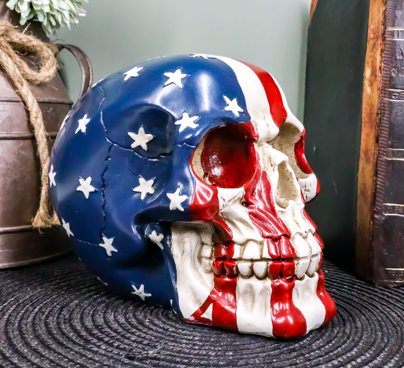Ebros Patriotic US American Flag Star Spangled Banner Skull Decorative Figurine 5.5"Long Macabre Collectible Statue Historical Pride And Prejudice Freedom Decor of Skulls or Halloween Themed Sculpture
