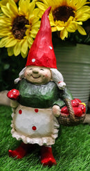 Whimsical Garden Mrs Gnome Grandmother With Toadstool Mushrooms Basket Statue