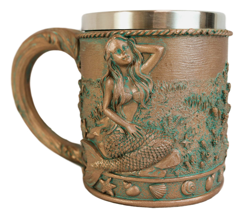 Rustic Nautical Ocean Coral Reef Mermaid With Sea Stars Shells Coffee Tea Mug
