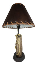 Rustic Western Hunters Lodge Deer Antlers On Driftwood Trunk Desktop Table Lamp