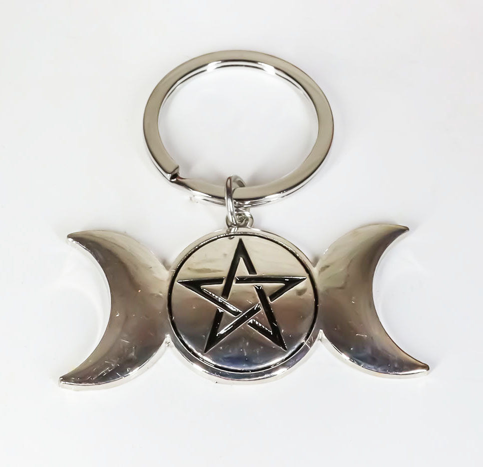 Metal Wicca Triple Moon Pentagram Coffin Planchette 24 Keychains And Display Set