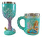 Ebros Nautical Turquoise Ocean Coral Reef Mermaid W/ Pearl Mug & Wine Goblet Set