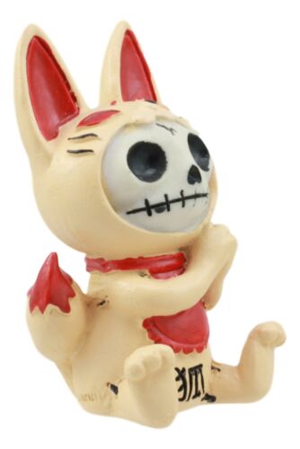 Ebros Japanese Beckoning Fox Maneki Kitsune Furry Bones Figurine 3" Tall Furrybones Skeleton Collectible Statue - Ebros Gift