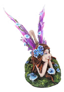 Ebros Enchanted Garden Meadows Blue Peony Fairy With Purple Wings Sunbathing Figurine