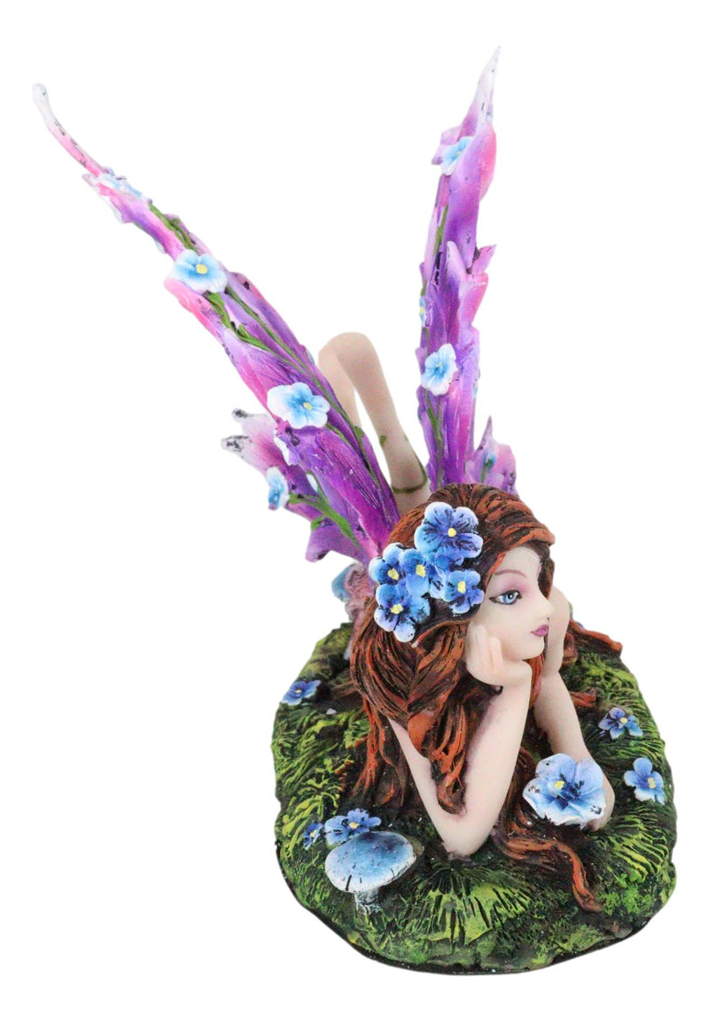 Ebros Enchanted Garden Meadows Blue Peony Fairy With Purple Wings Sunbathing Figurine