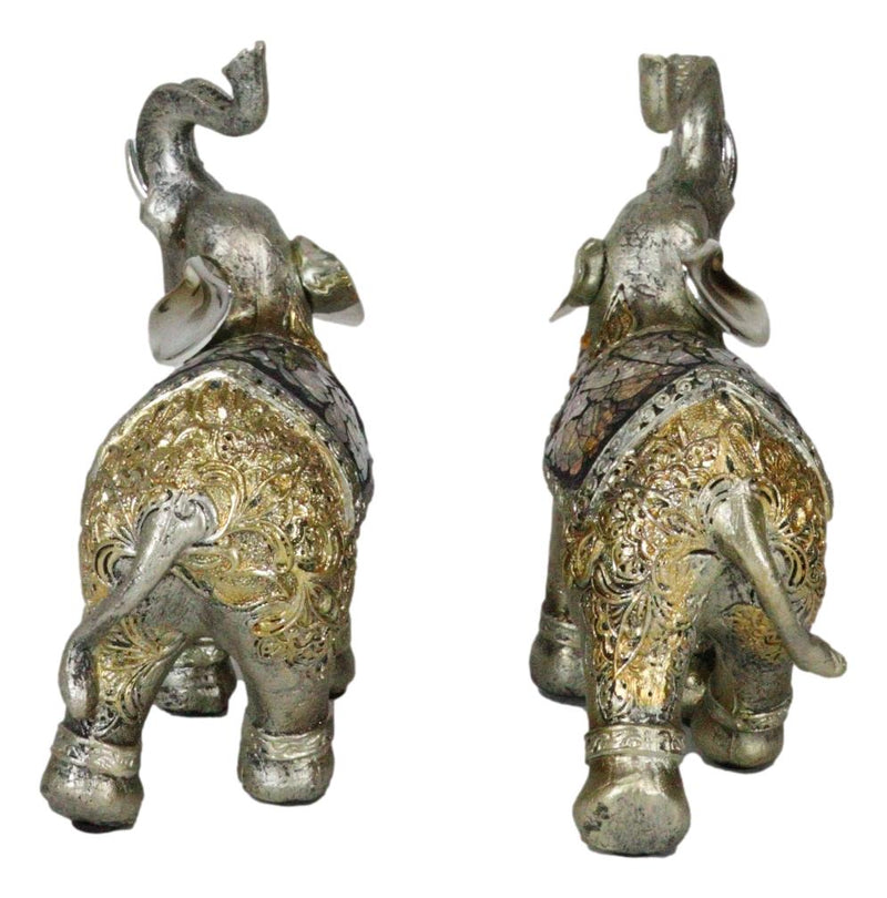 Ebros Bejeweled Mosaic Feng Shui Elephant With Trunk Up Statue 6"Tall Set of 2