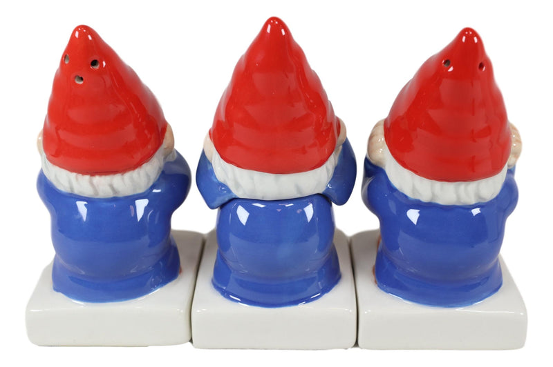 Ebros Gnomes In See Hear Speak No Evil Salt Pepper Shakers & Toothpick Holder