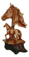 Rustic Western Stallion Horse Bust With Mustang Sculpture In Faux Wood Finish