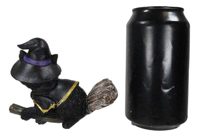 Halloween Black Cat with Witch Hat & Cape Flying On Magical Broomstick Figurine