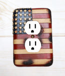 Set of 2 Rustic Patriotic USA American Flag Wall Double Receptacle Outlet Plates