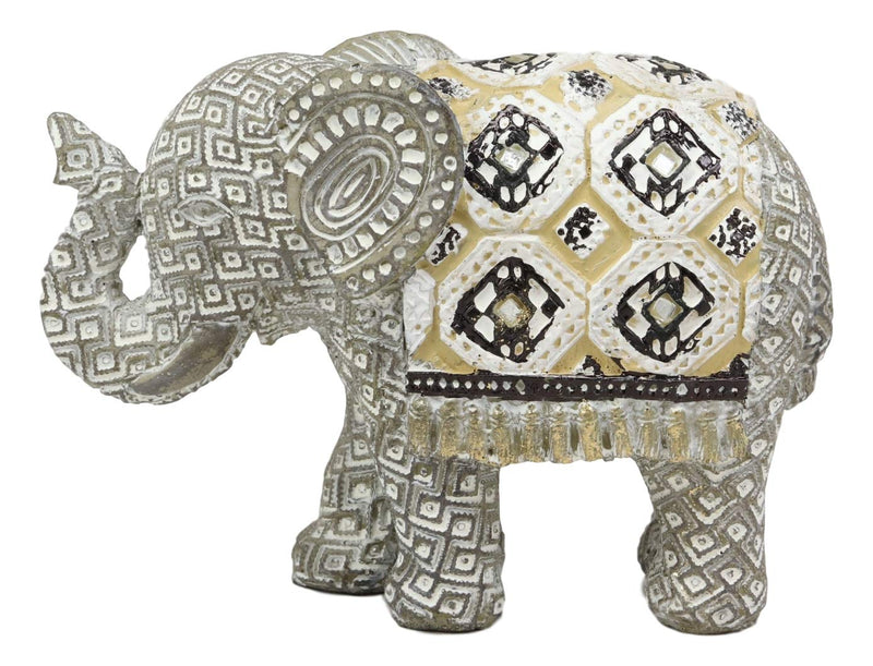 Ebros Feng Shui Silver and Gold Patterned Baby Calf Elephant with Trunk Up Statue 5.5" Long Vastu 3D Zen Elephants Figurine Symbol of Wisdom Fortune Success and Protection